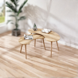 סט 2 שולחנות קפה לסלון  עץ גוון אלון 608