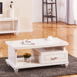 שולחן  קפה לסלון לבן עם פלטת זכוכית מעוצבת  CTS07