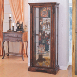 וטרינת עץ וינטג' 5 מדפי זכוכית בעיצוב רטרו j040