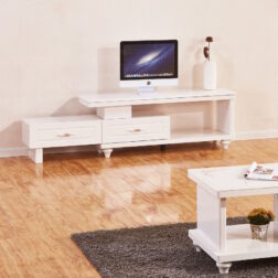 מזנון  שידת טלוויזיה לבן עם פלטת זכוכית מעוצבת -  TVS07