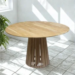 שולחן אוכל מעץ טיק קוטר 120 ס"מ Rujiki